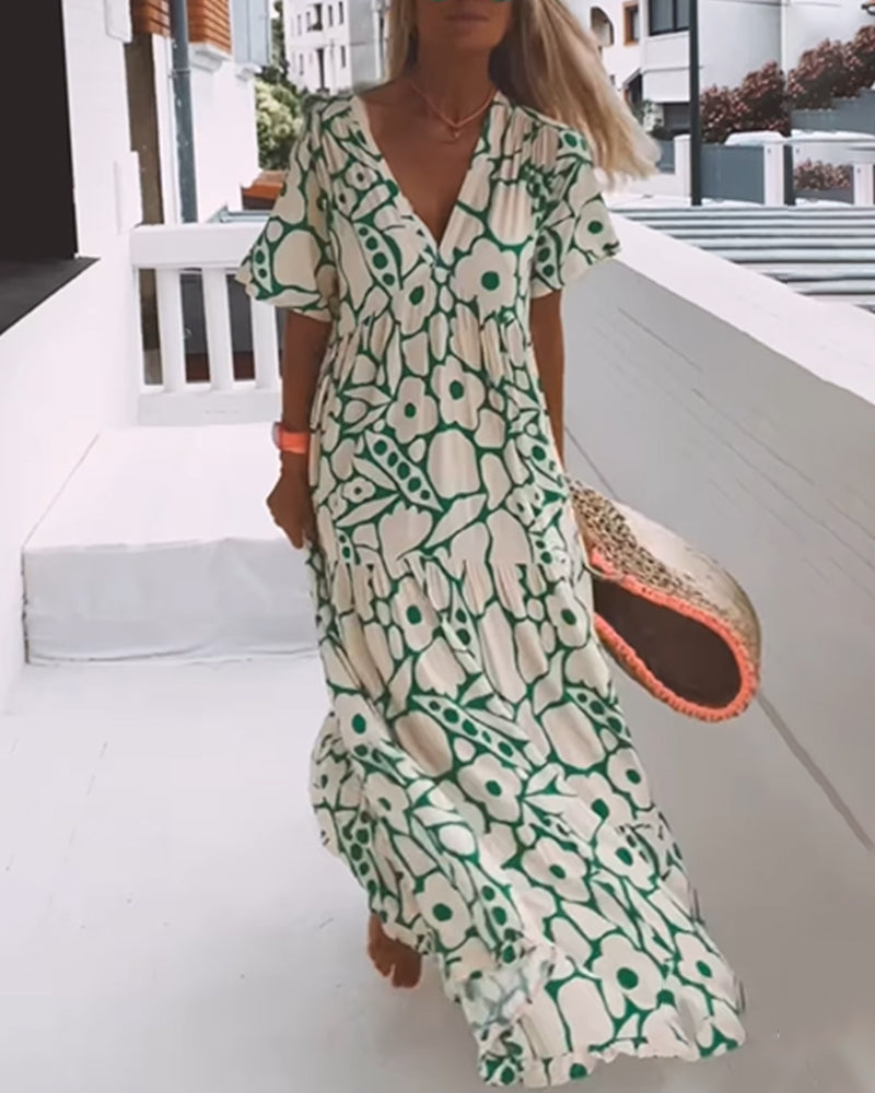 Robe Décontractée Chic Femme avec Imprimé Élégant et Encolure en V | Tenue Chic Décontractée pour Toutes Occasions 4