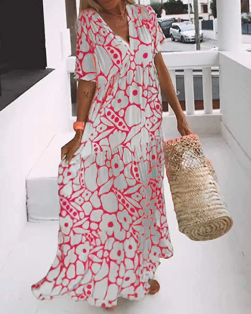 Robe Décontractée Chic Femme avec Imprimé Élégant et Encolure en V | Tenue Chic Décontractée pour Toutes Occasions 5