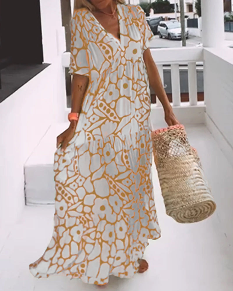 Robe Décontractée Chic Femme avec Imprimé Élégant et Encolure en V | Tenue Chic Décontractée pour Toutes Occasions 6