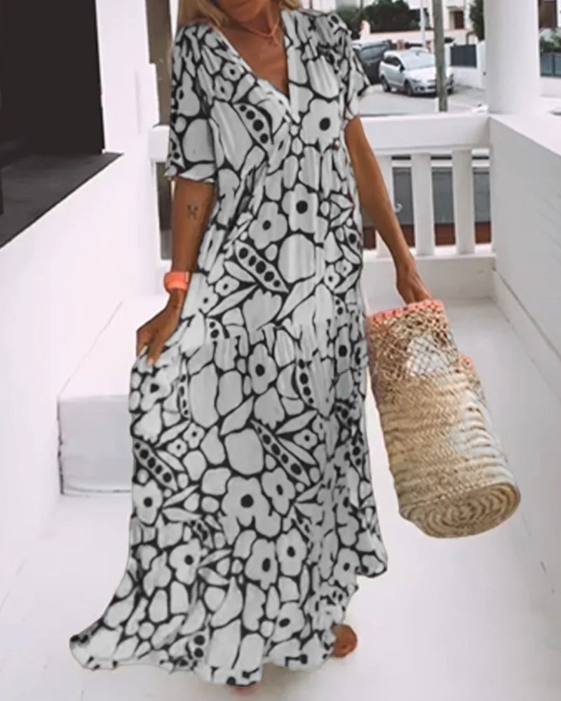 Robe Décontractée Chic Femme avec Imprimé Élégant et Encolure en V | Tenue Chic Décontractée pour Toutes Occasions 7