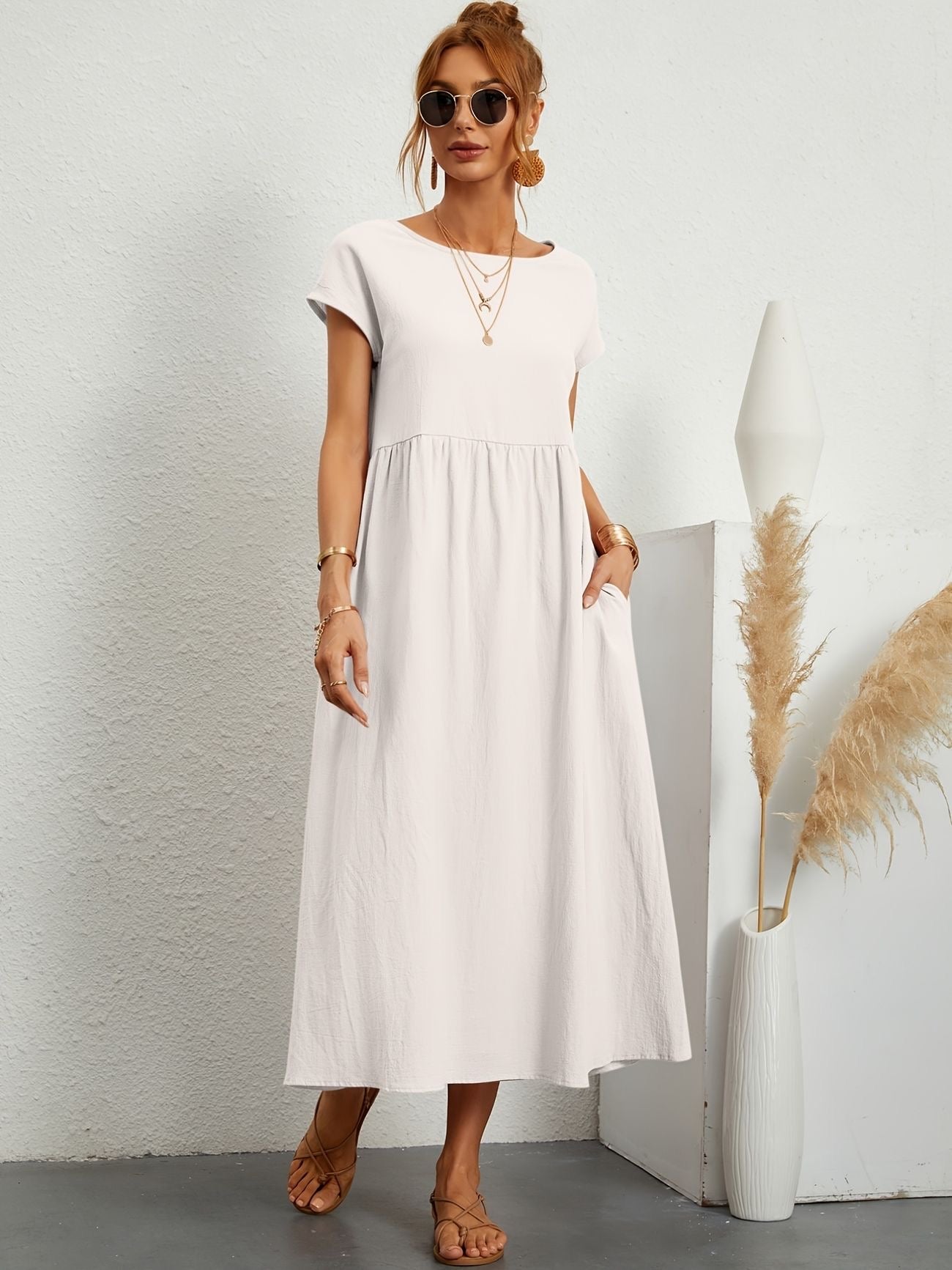 Robe Décontractée Femme | Tenue Chic Décontractée avec Encolure en O | Style Polyvalent pour Confort Quotidien 0