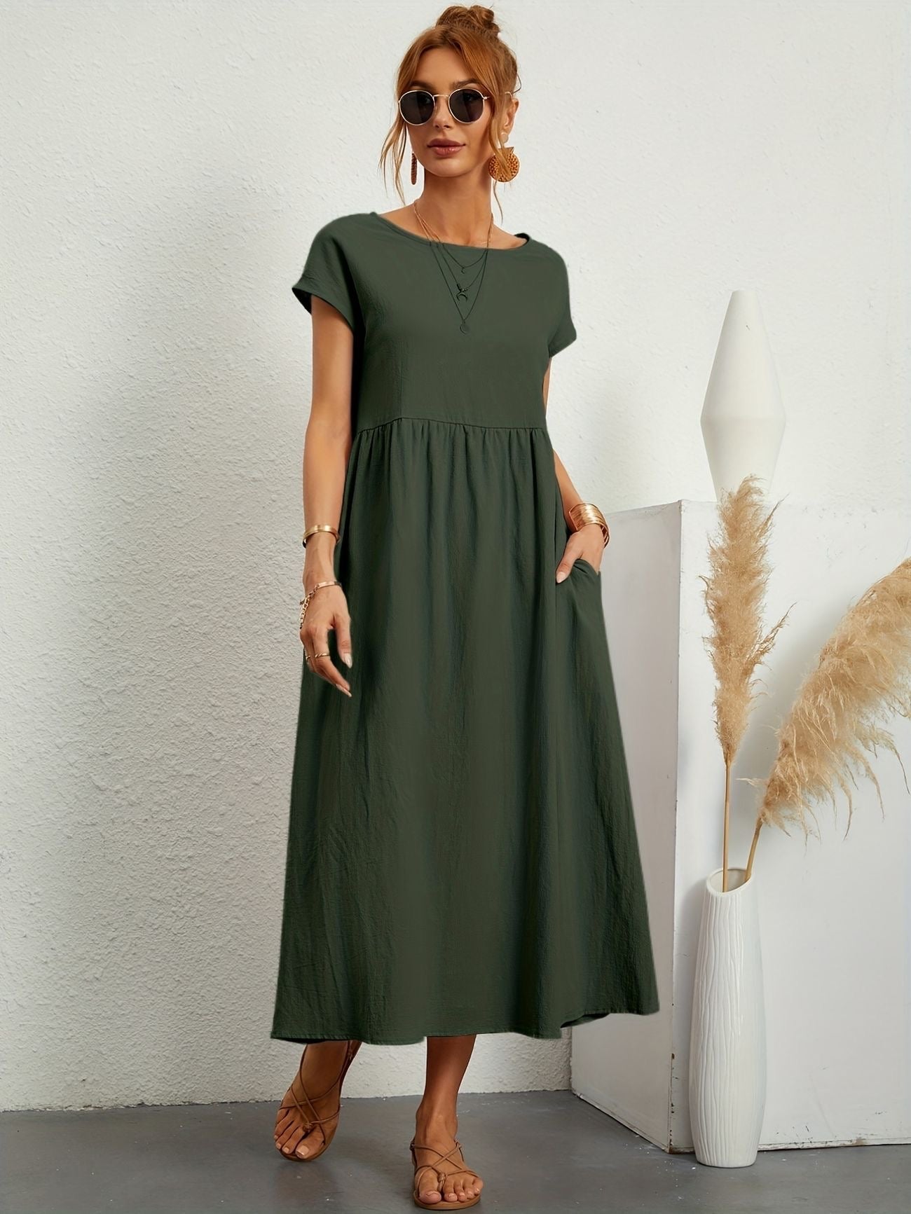 Robe Décontractée Femme | Tenue Chic Décontractée avec Encolure en O | Style Polyvalent pour Confort Quotidien 1