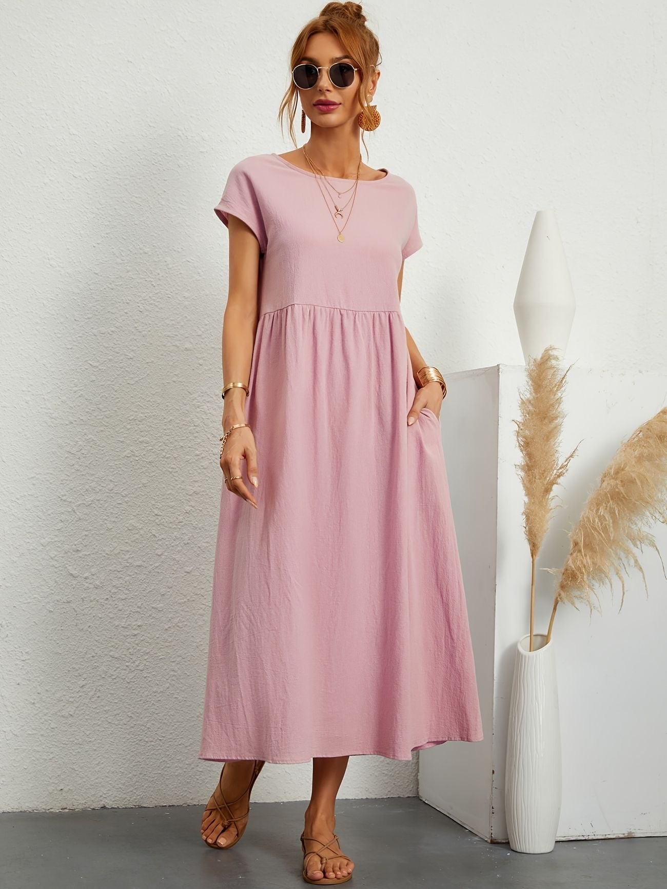 Robe Décontractée Femme | Tenue Chic Décontractée avec Encolure en O | Style Polyvalent pour Confort Quotidien 10