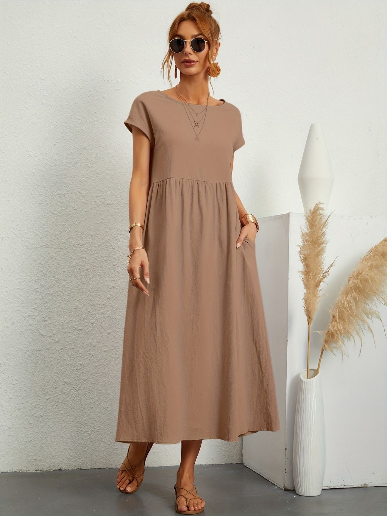 Robe Décontractée Femme | Tenue Chic Décontractée avec Encolure en O | Style Polyvalent pour Confort Quotidien 11