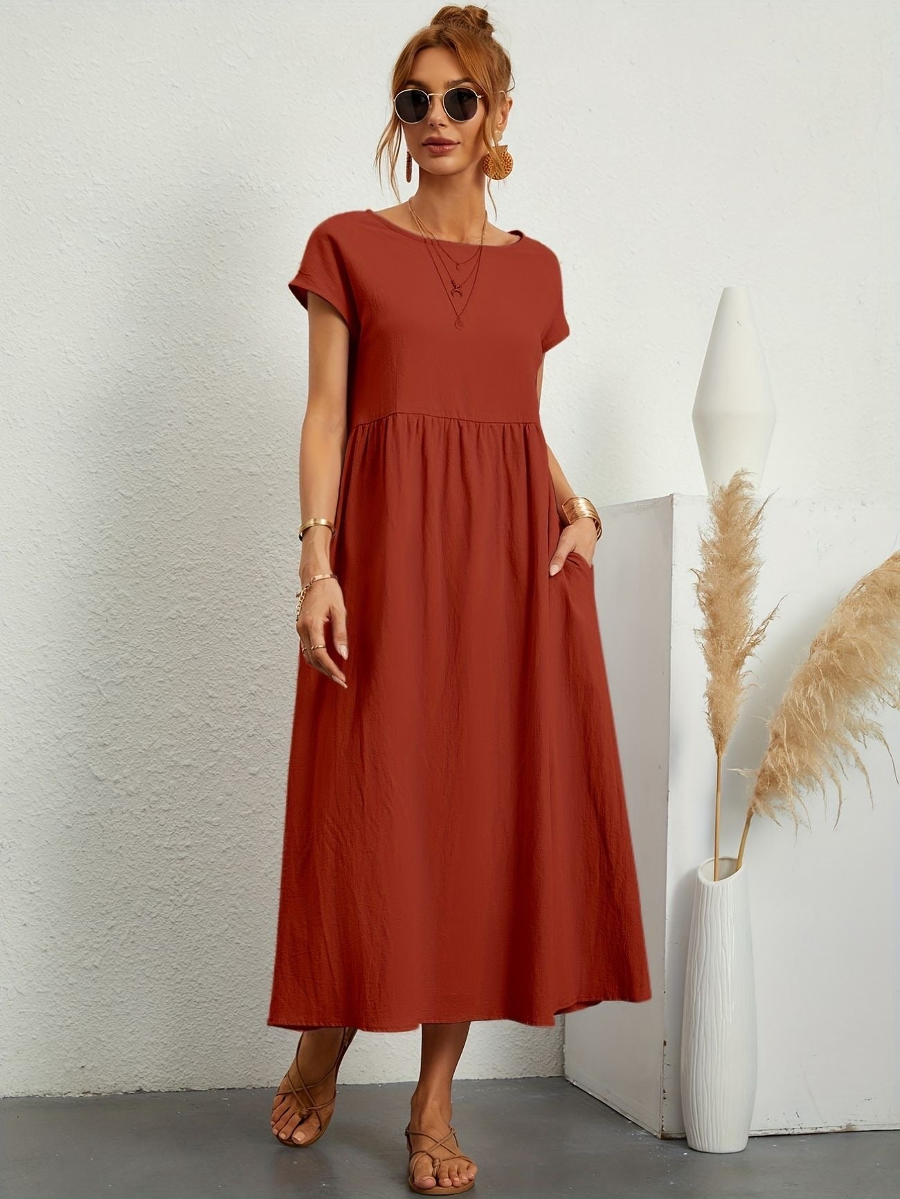 Robe Décontractée Femme | Tenue Chic Décontractée avec Encolure en O | Style Polyvalent pour Confort Quotidien 12