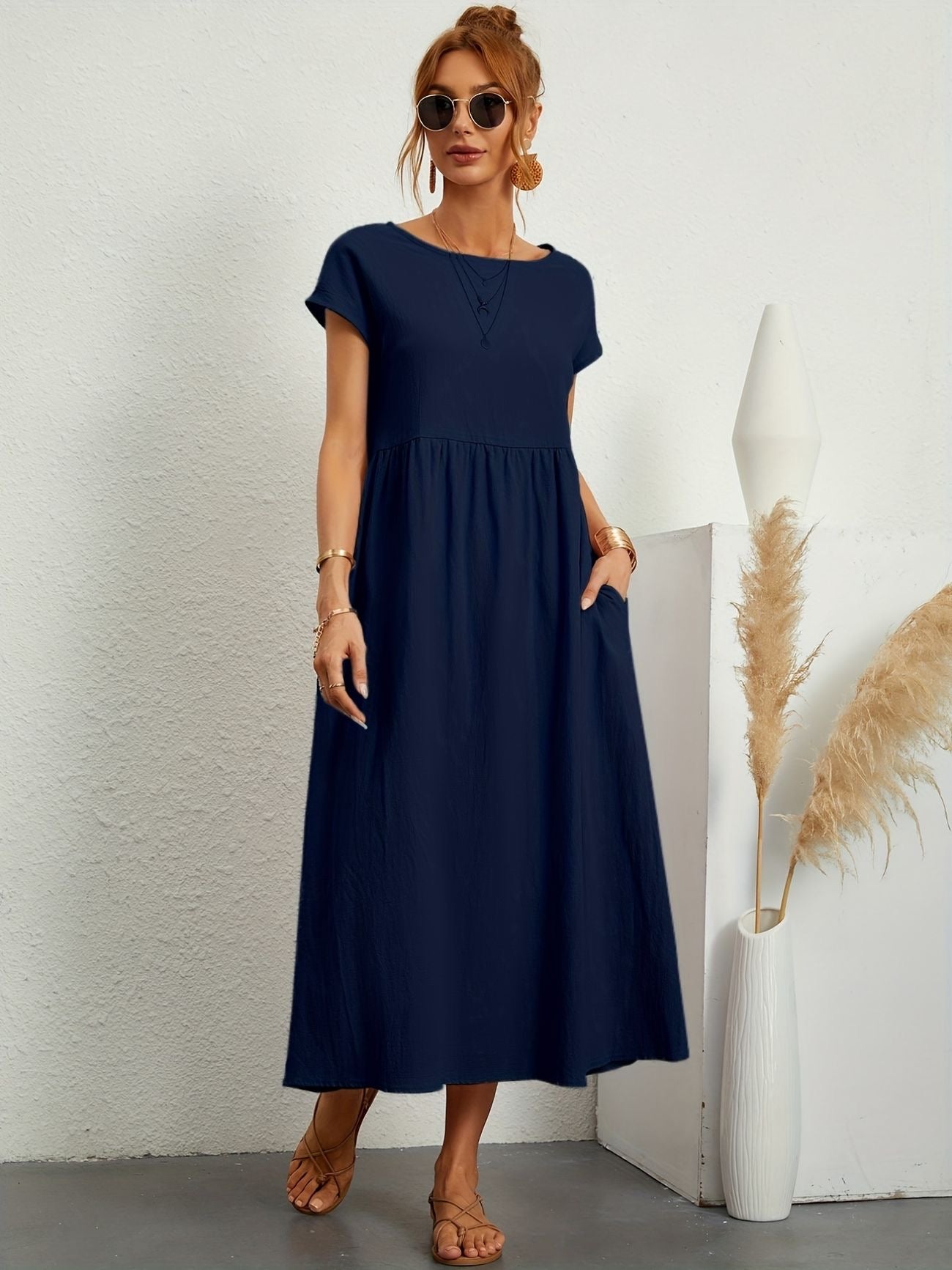 Robe Décontractée Femme | Tenue Chic Décontractée avec Encolure en O | Style Polyvalent pour Confort Quotidien 14