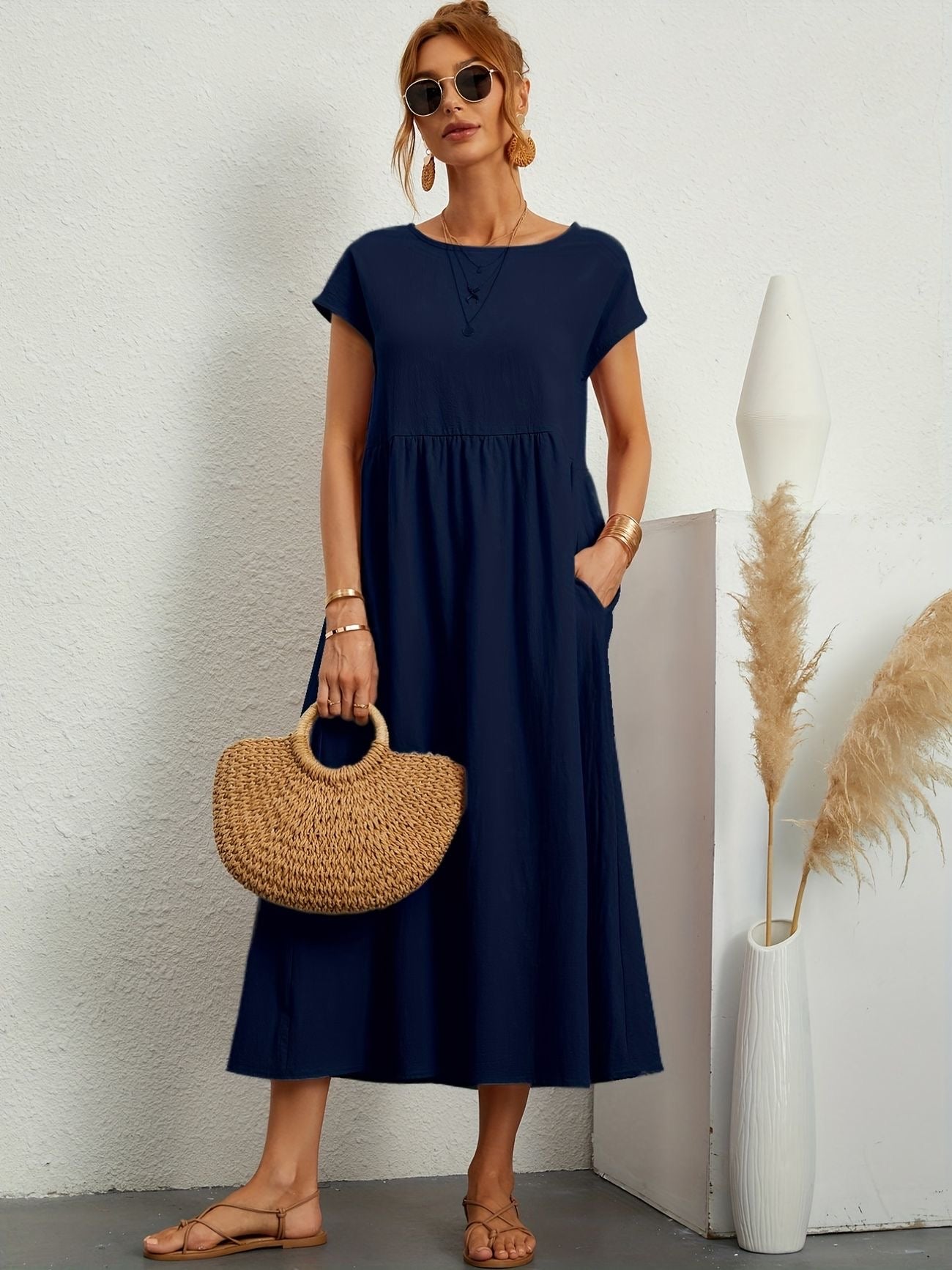 Robe Décontractée Femme | Tenue Chic Décontractée avec Encolure en O | Style Polyvalent pour Confort Quotidien 2