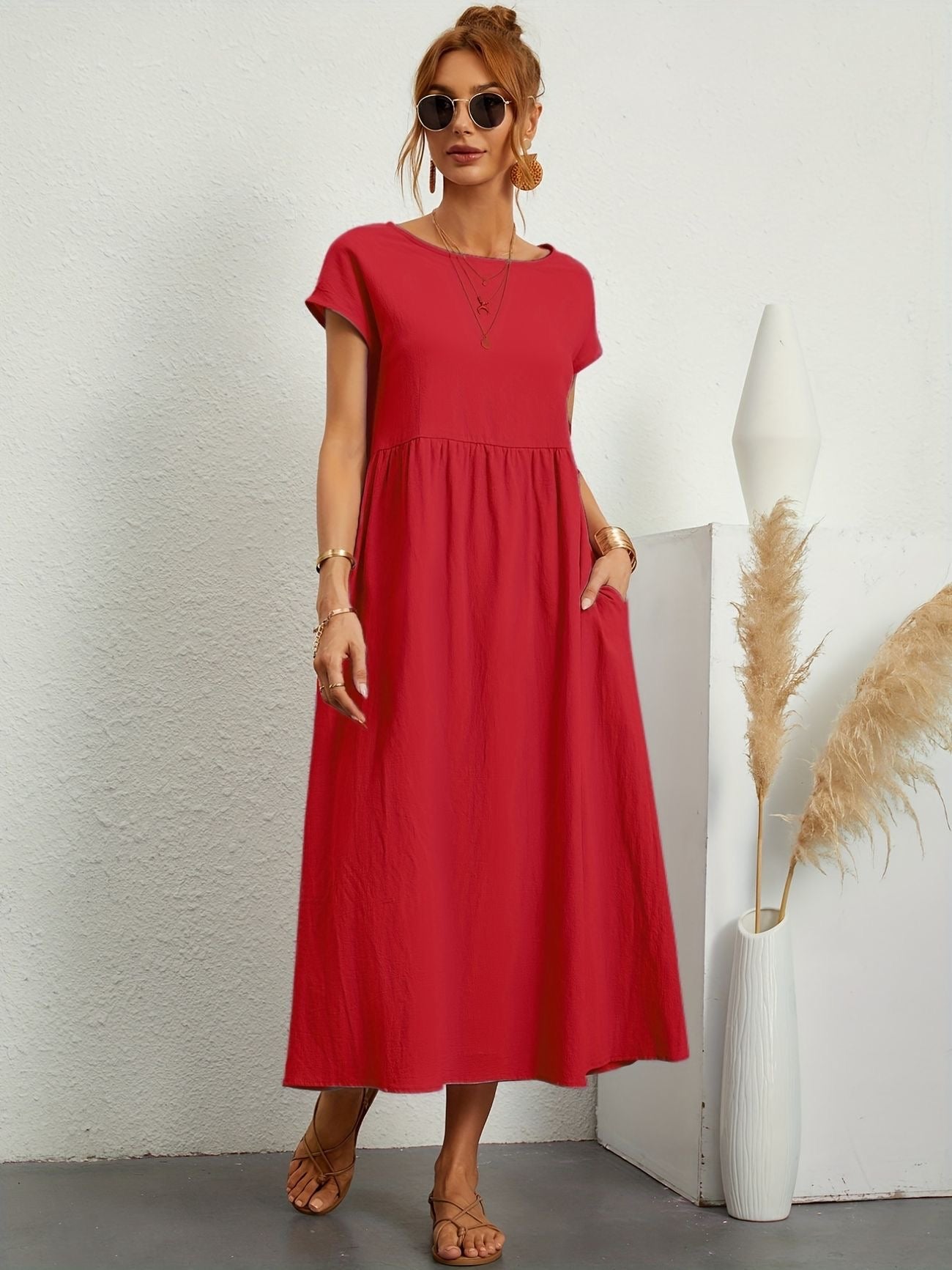 Robe Décontractée Femme | Tenue Chic Décontractée avec Encolure en O | Style Polyvalent pour Confort Quotidien 4