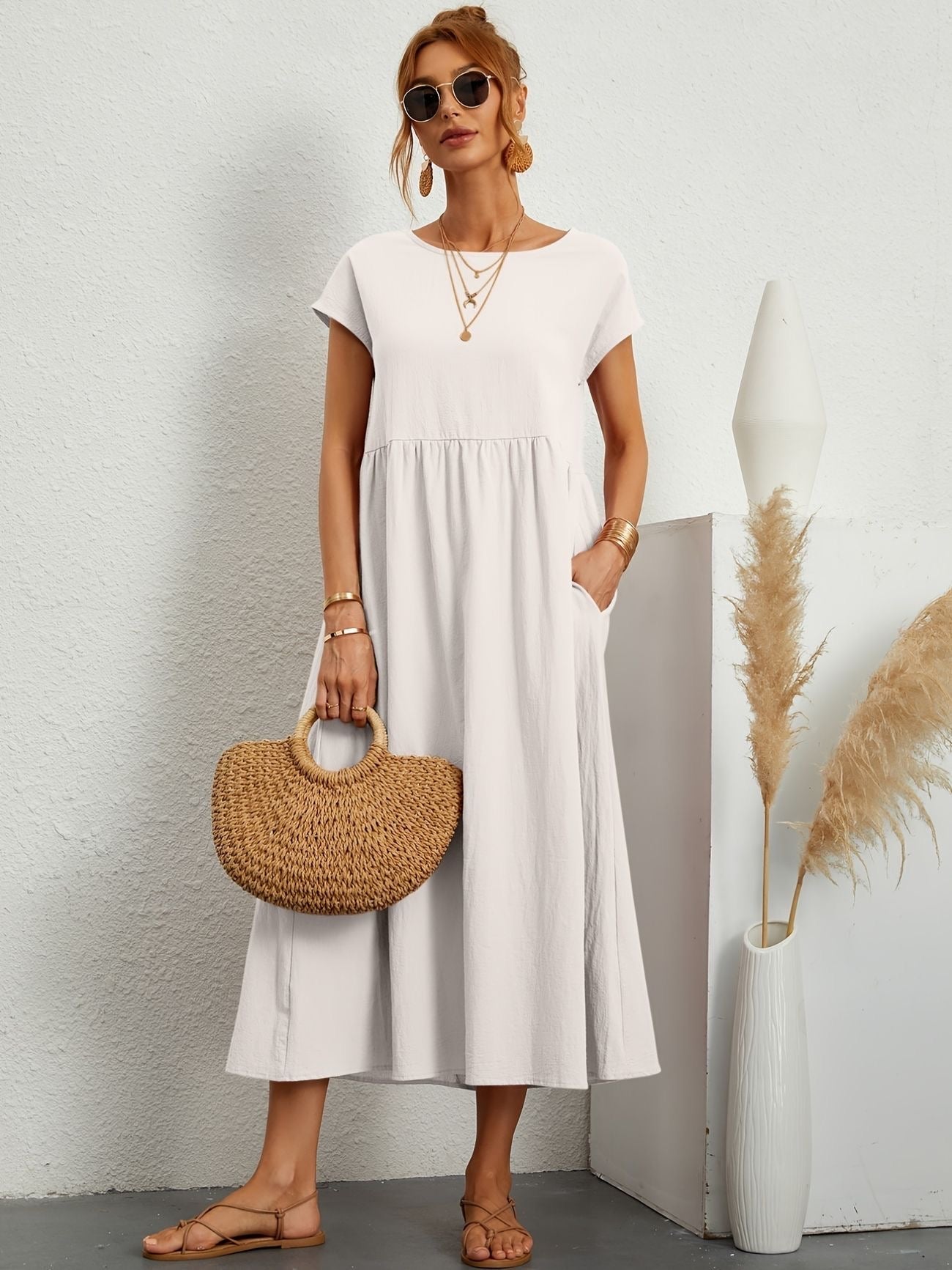 Robe Décontractée Femme | Tenue Chic Décontractée avec Encolure en O | Style Polyvalent pour Confort Quotidien 7