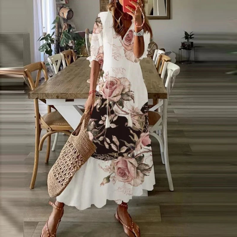 Robe Longue Femme Bohème avec Imprimé Ethnique | Confort Optimal pour l'Été 2