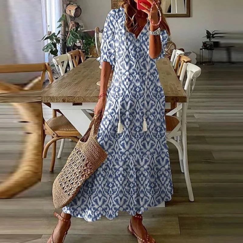 Robe Longue Femme Bohème avec Imprimé Ethnique | Confort Optimal pour l'Été 3
