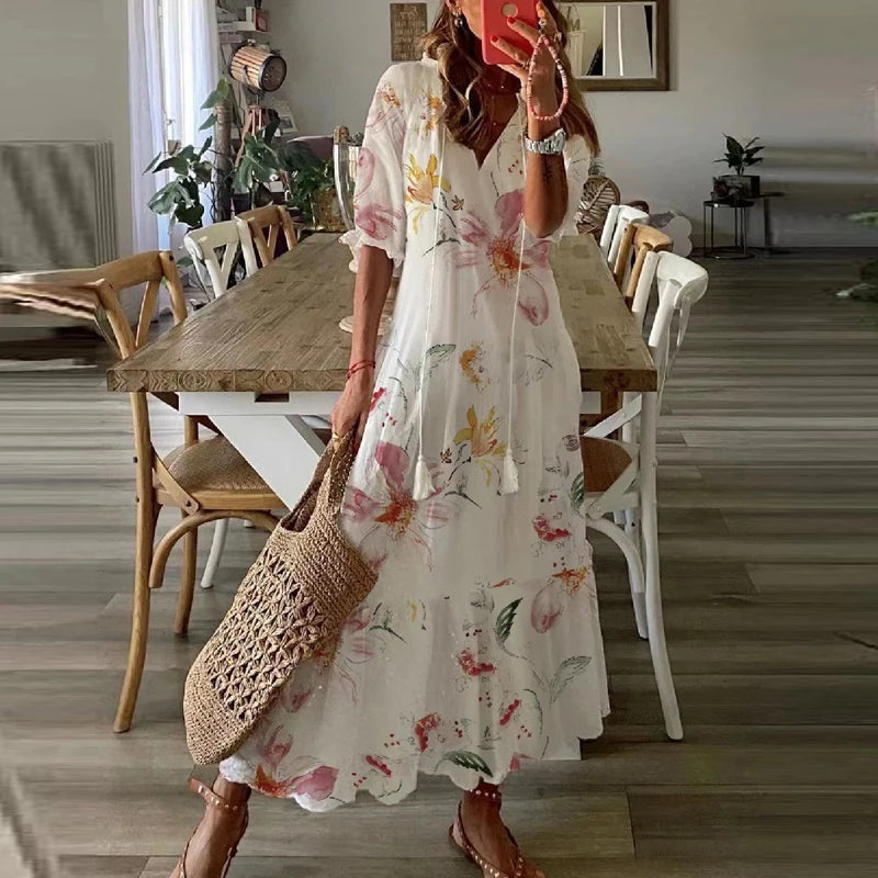 Robe Longue Femme Bohème avec Imprimé Ethnique | Confort Optimal pour l'Été 4