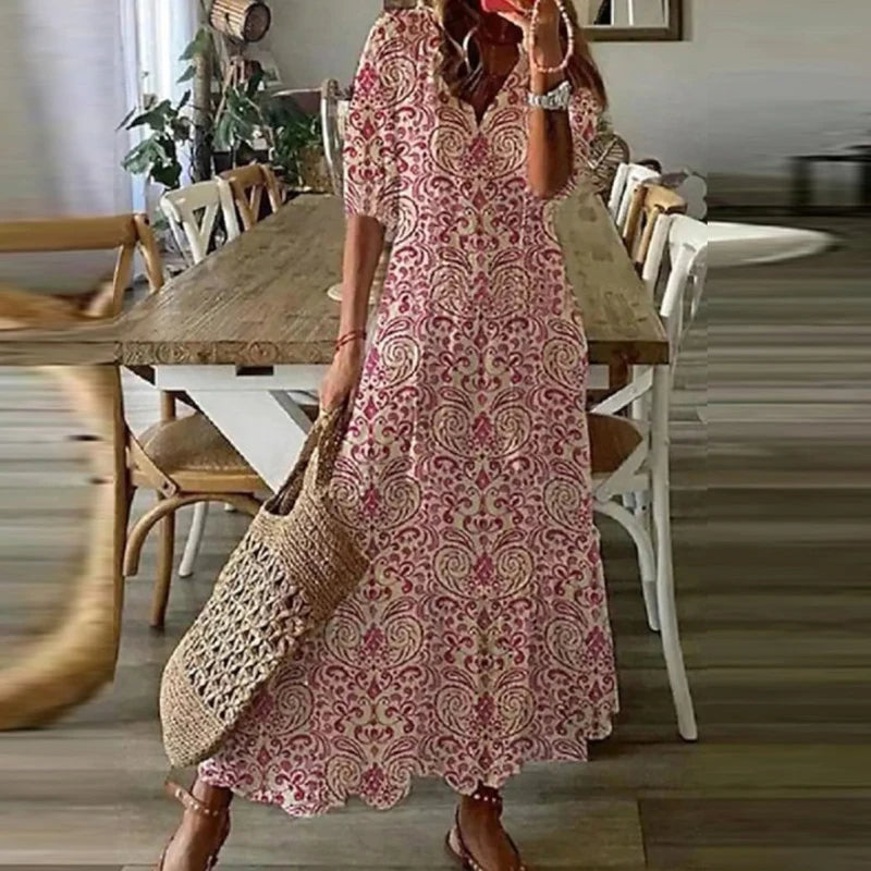 Robe Longue Femme Bohème avec Imprimé Ethnique | Confort Optimal pour l'Été 5