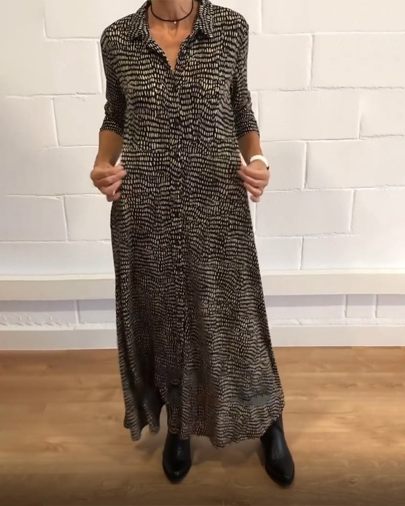 Robe Longue Femme Imprimée V-Neck avec Manches Longues - Élégance et Confort au Quotidien 2
