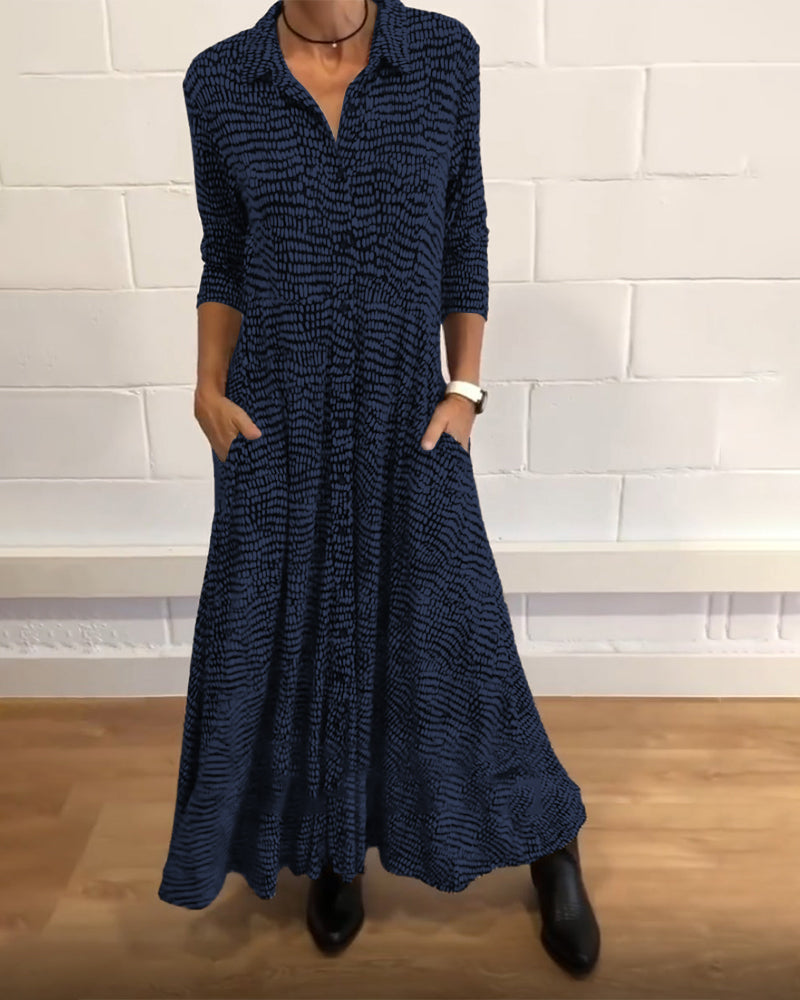 Robe Longue Femme Imprimée V-Neck avec Manches Longues - Élégance et Confort au Quotidien 4
