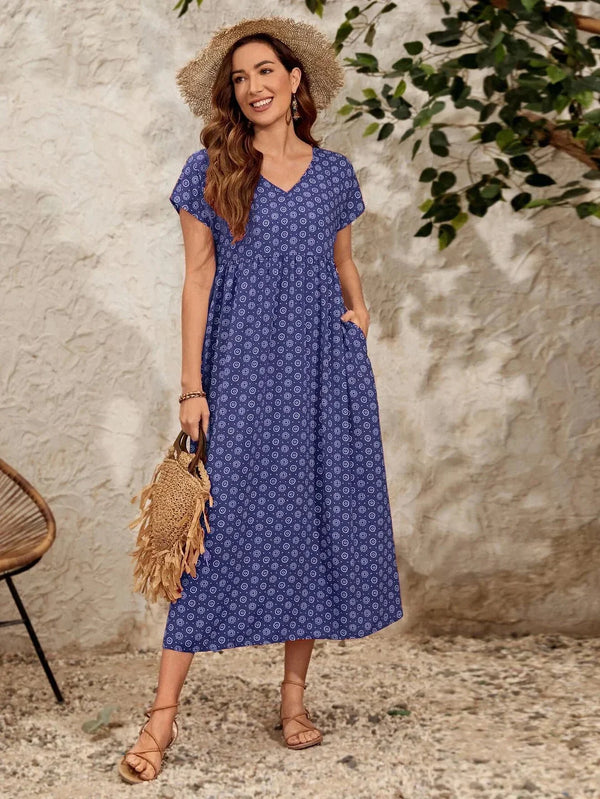 Robe Longue Femme Vintage en Lin et Coton avec Encolure en V | Élégance et Confort pour Toutes Occasions 2