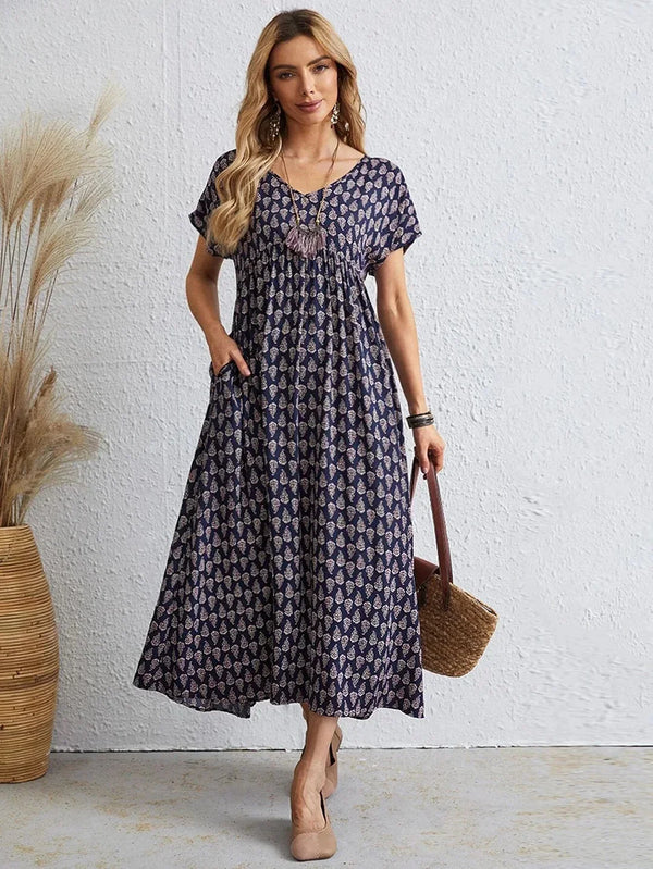 Robe Longue Femme Vintage en Lin et Coton avec Encolure en V | Élégance et Confort pour Toutes Occasions 4