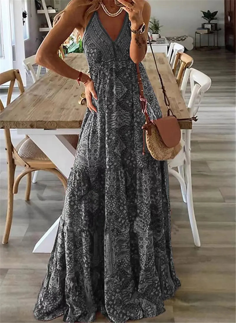 Robe Longue Femme | Robe Bohème Imprimée avec Taille Haute | Élégante pour l'Été 0