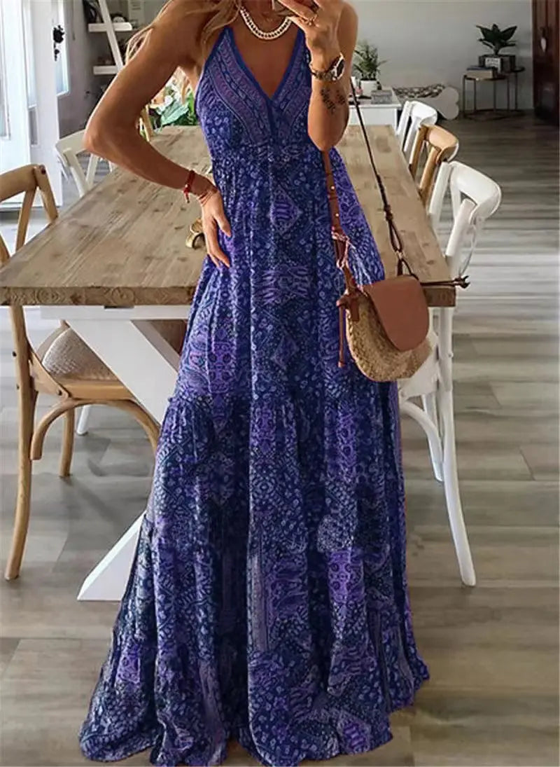 Robe Longue Femme | Robe Bohème Imprimée avec Taille Haute | Élégante pour l'Été 1