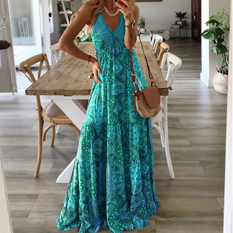 Robe Longue Femme | Robe Bohème Imprimée avec Taille Haute | Élégante pour l'Été 2