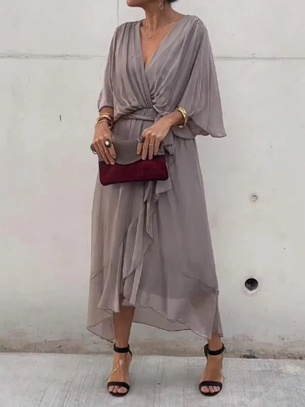 Robe Longue Femme | Robe Maxi en Mousseline de Soie Verte avec Décolleté en V | Élégance et Confort pour Été 3