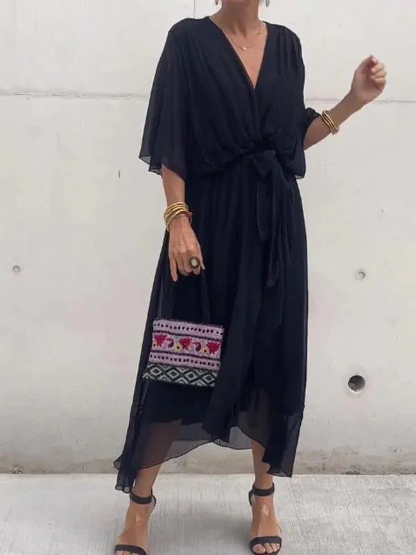Robe Longue Femme | Robe Maxi en Mousseline de Soie Verte avec Décolleté en V | Élégance et Confort pour Été 4