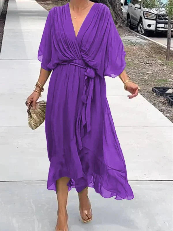 Robe Longue Femme | Robe Maxi en Mousseline de Soie Verte avec Décolleté en V | Élégance et Confort pour Été 5