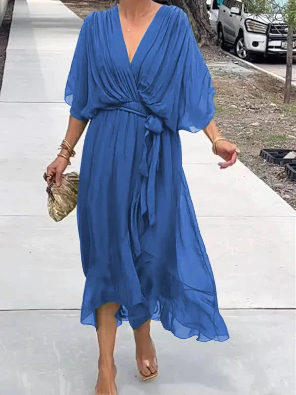 Robe Longue Femme | Robe Maxi en Mousseline de Soie Verte avec Décolleté en V | Élégance et Confort pour Été 7