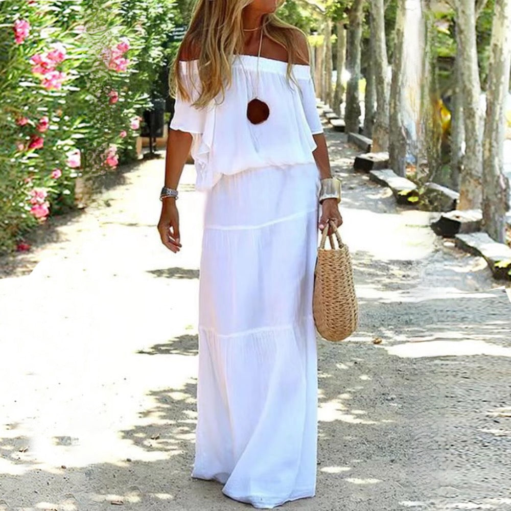 Robe Longue Femme | Robe de Soirée Longue à Épaules Dénudées avec Taille Élastique | Élégance et Confort pour Toutes Occasions 0