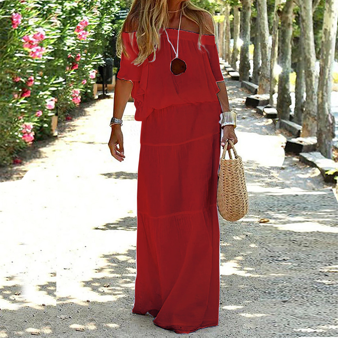Robe Longue Femme | Robe de Soirée Longue à Épaules Dénudées avec Taille Élastique | Élégance et Confort pour Toutes Occasions 1