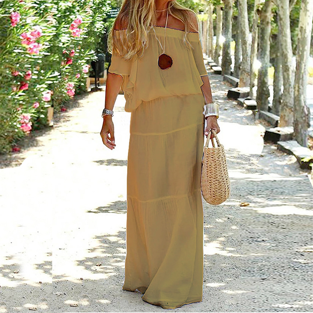 Robe Longue Femme | Robe de Soirée Longue à Épaules Dénudées avec Taille Élastique | Élégance et Confort pour Toutes Occasions 2