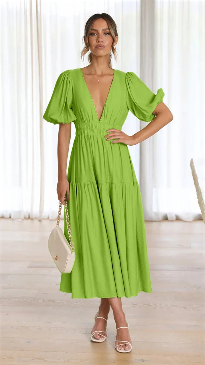 Robe Maxi Plissée Femme avec Taille Ceinturée - Élégance et Confort pour Journées Ensoleillées 0