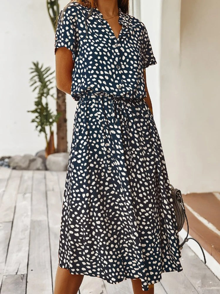Robe Midi Femme Chic à Pois avec Détails Vintage | Élégance Intemporelle pour un Look Raffiné 11