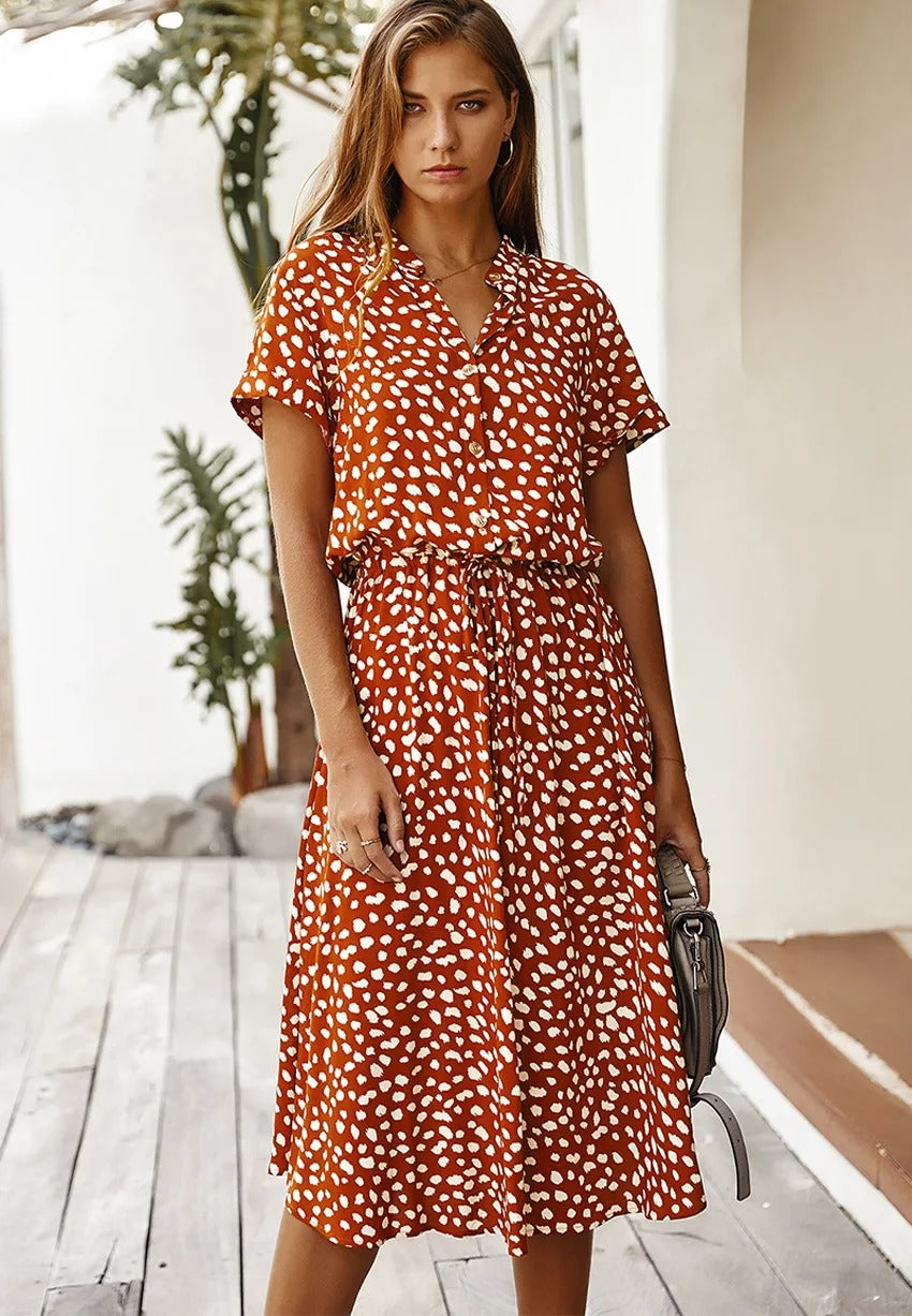 Robe Midi Femme Chic à Pois avec Détails Vintage | Élégance Intemporelle pour un Look Raffiné 2