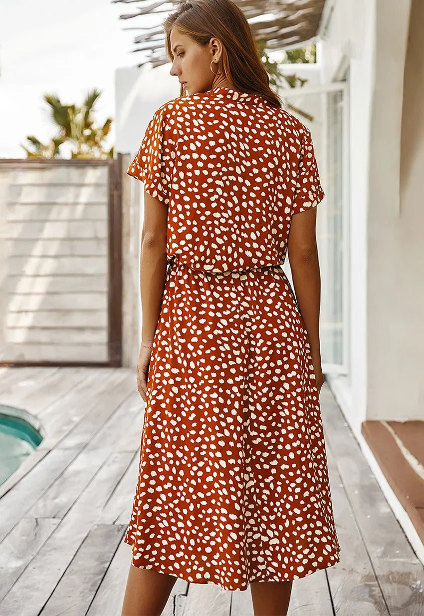 Robe Midi Femme Chic à Pois avec Détails Vintage | Élégance Intemporelle pour un Look Raffiné 3
