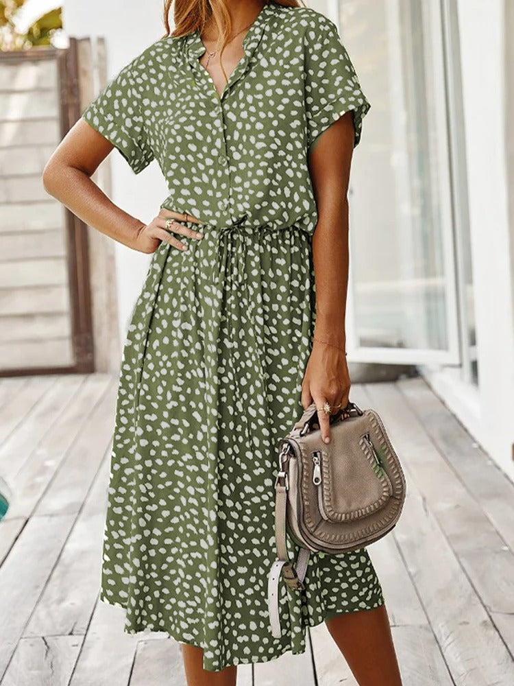 Robe Midi Femme Chic à Pois avec Détails Vintage | Élégance Intemporelle pour un Look Raffiné 7