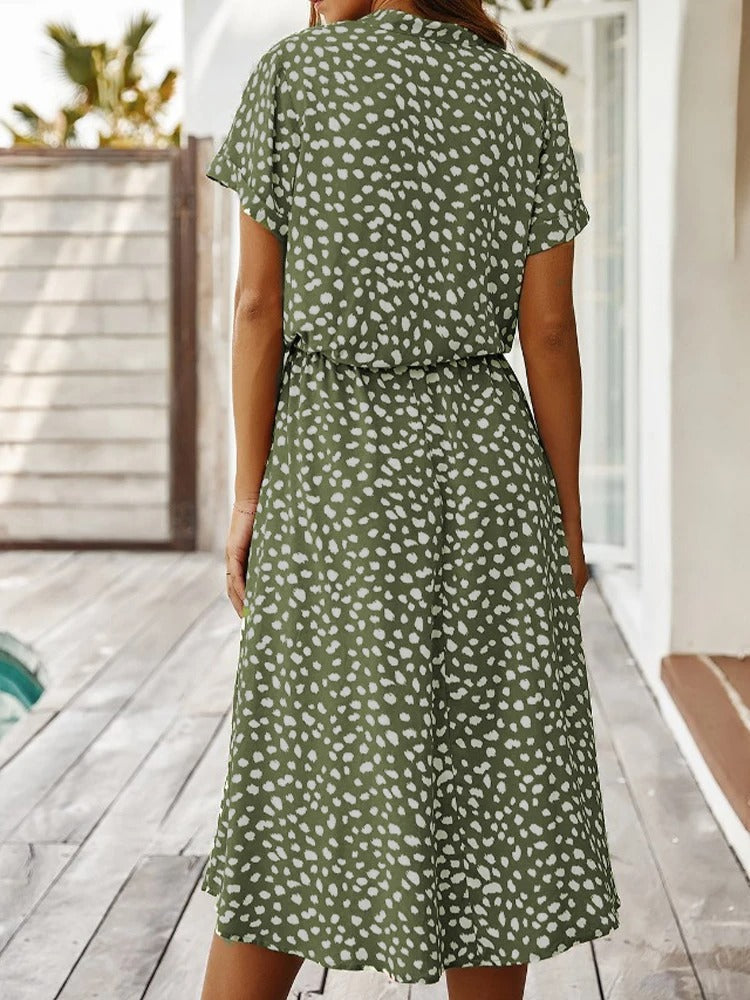 Robe Midi Femme Chic à Pois avec Détails Vintage | Élégance Intemporelle pour un Look Raffiné 8