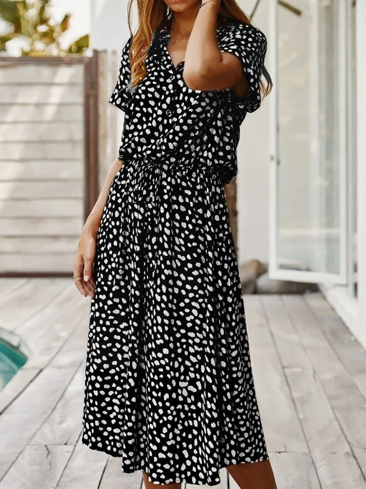 Robe Midi Femme Chic à Pois avec Détails Vintage | Élégance Intemporelle pour un Look Raffiné 9