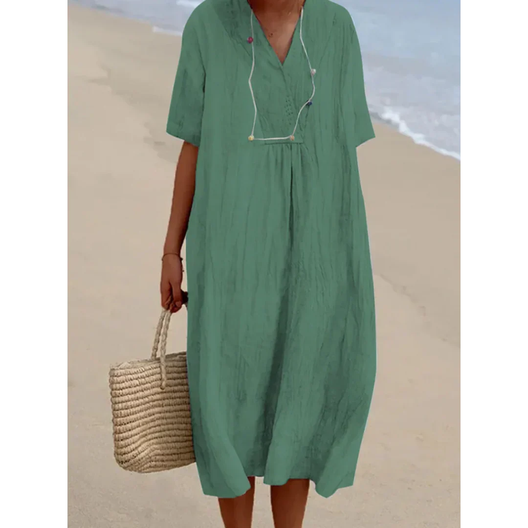 Robe Midi Femme Chic en Lin Respirant | Élégance et Confort pour l'Été 2