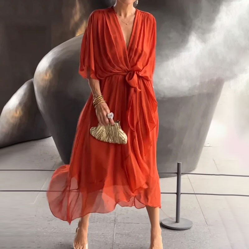 Robe d'Été Femme Chic Midi avec Taille Nouée | Élégante et Confortable pour Journées Ensoleillées 7
