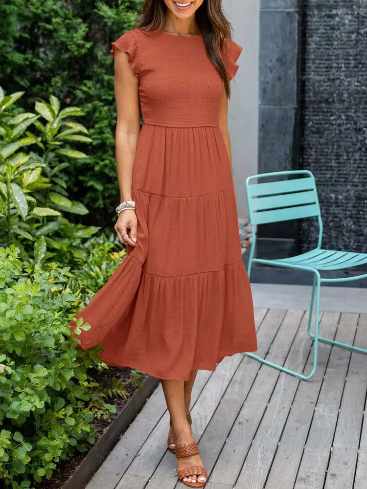 Robe d'Été Femme Chic avec Détails à Volants | Tissu Léger et Pratique pour Confort Estival 1