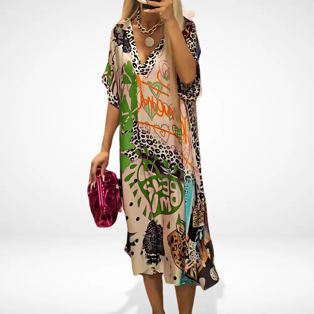 Robe d'Été Femme | Robe Longue Ample avec Imprimé Artistique | Confort et Élégance pour Journées Ensoleillées 2