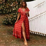 Robe d'été Femme Chic Rouge Fendue avec Design Élégant | Silhouette Flatteuse pour Élégance et Confort 0