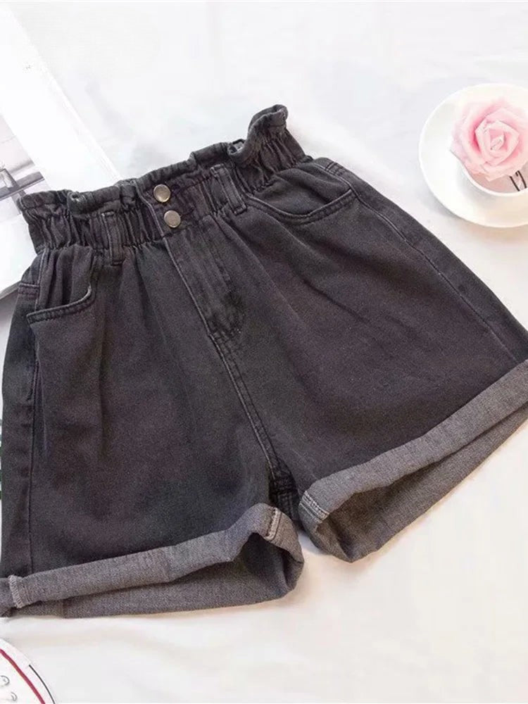 Short Jean Femme | Short En Jean Taille Haute avec Taille Élastique | Style Vintage Décontracté pour Confort Optimal 1