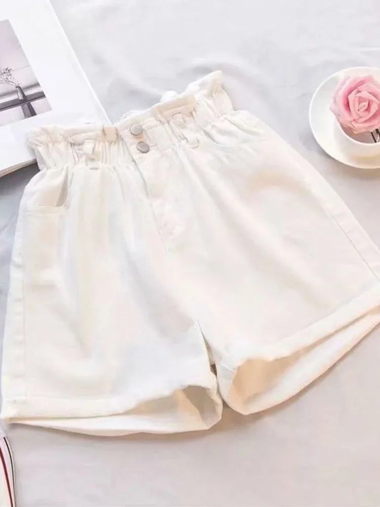 Short Jean Femme | Short En Jean Taille Haute avec Taille Élastique | Style Vintage Décontracté pour Confort Optimal 2
