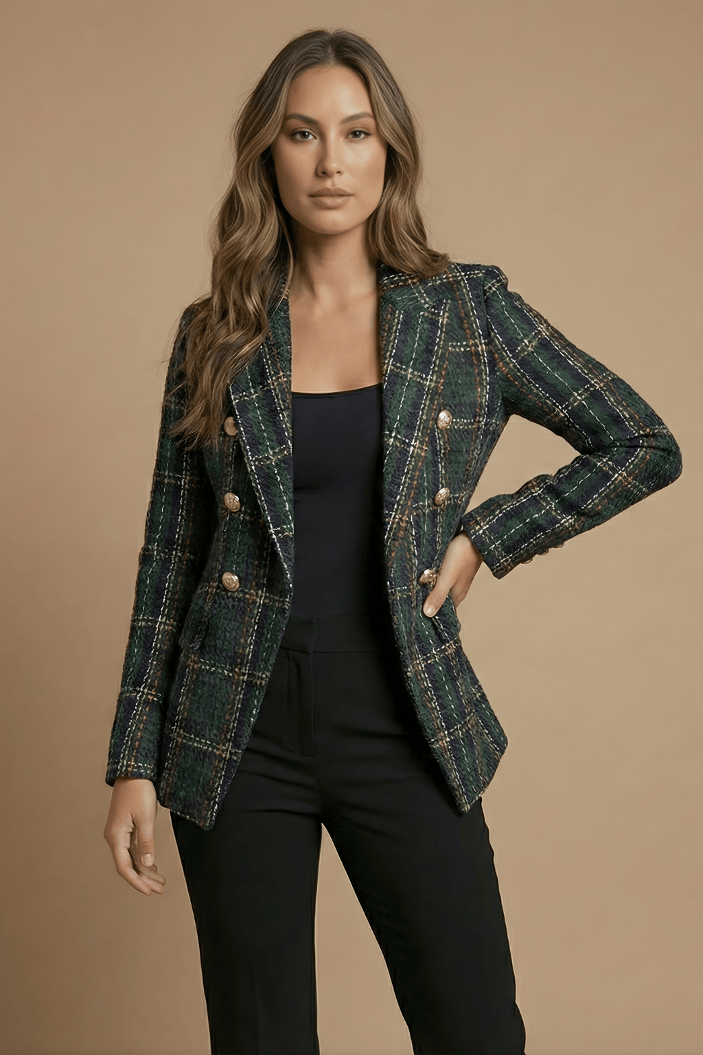 Sophie | Élégant Blazer Noir Femme à Double Boutonnage 0