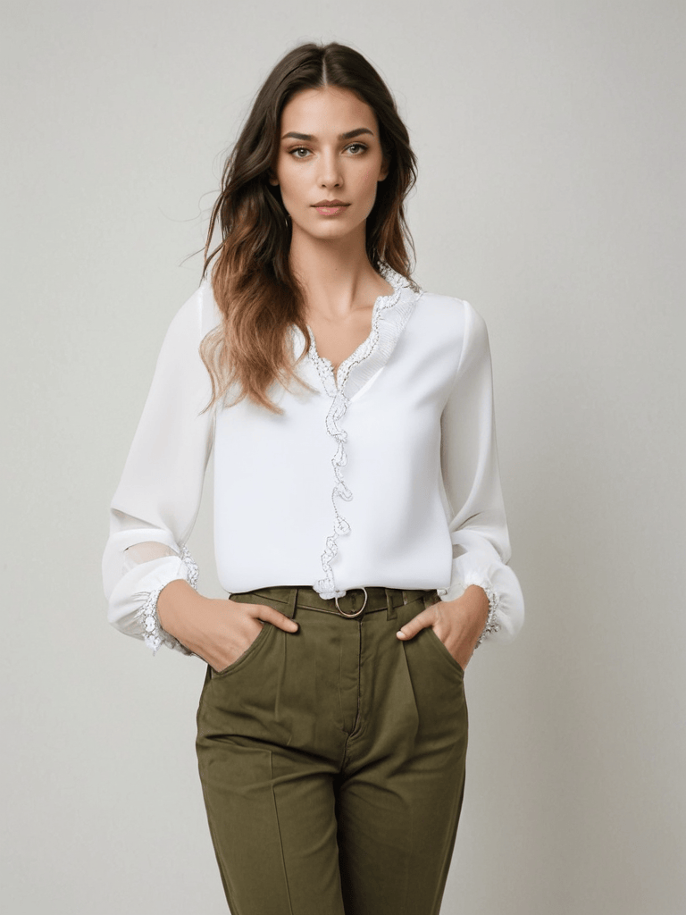 Sophie | Élégant Chemisier Femme Chic à Manches Longues avec Volants 6