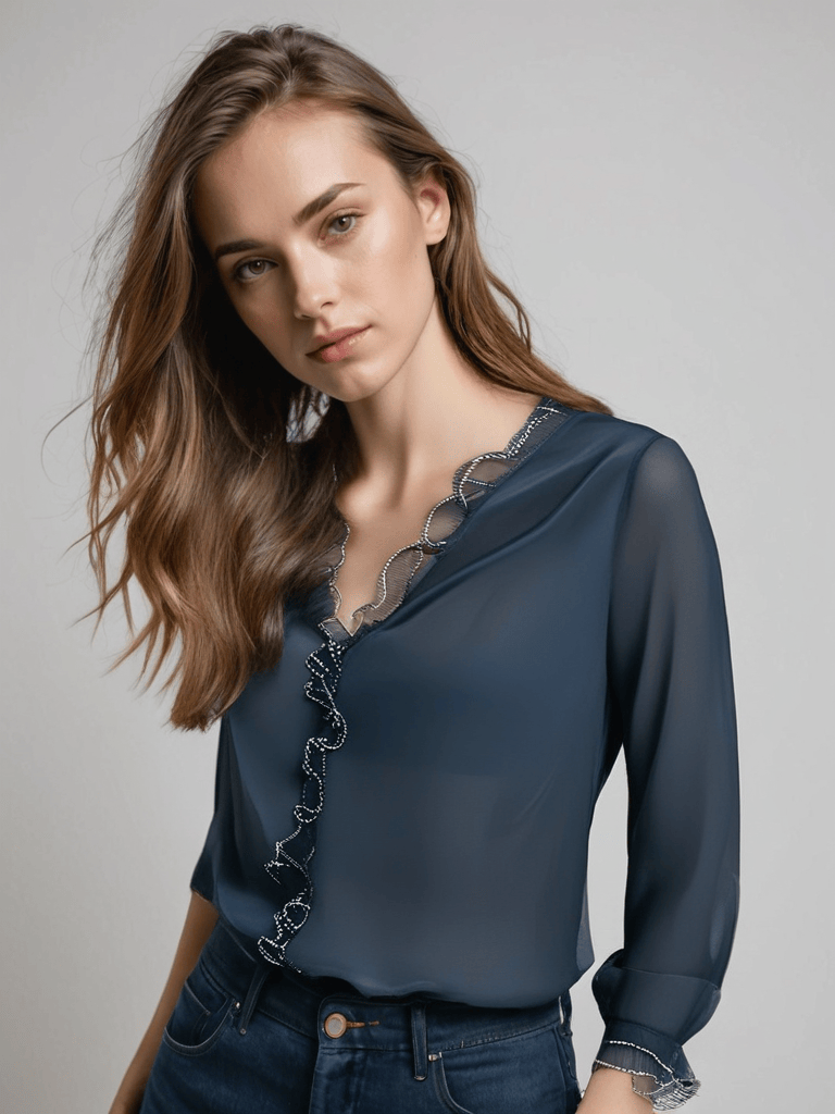 Sophie | Élégant Chemisier Femme Chic à Manches Longues avec Volants 7