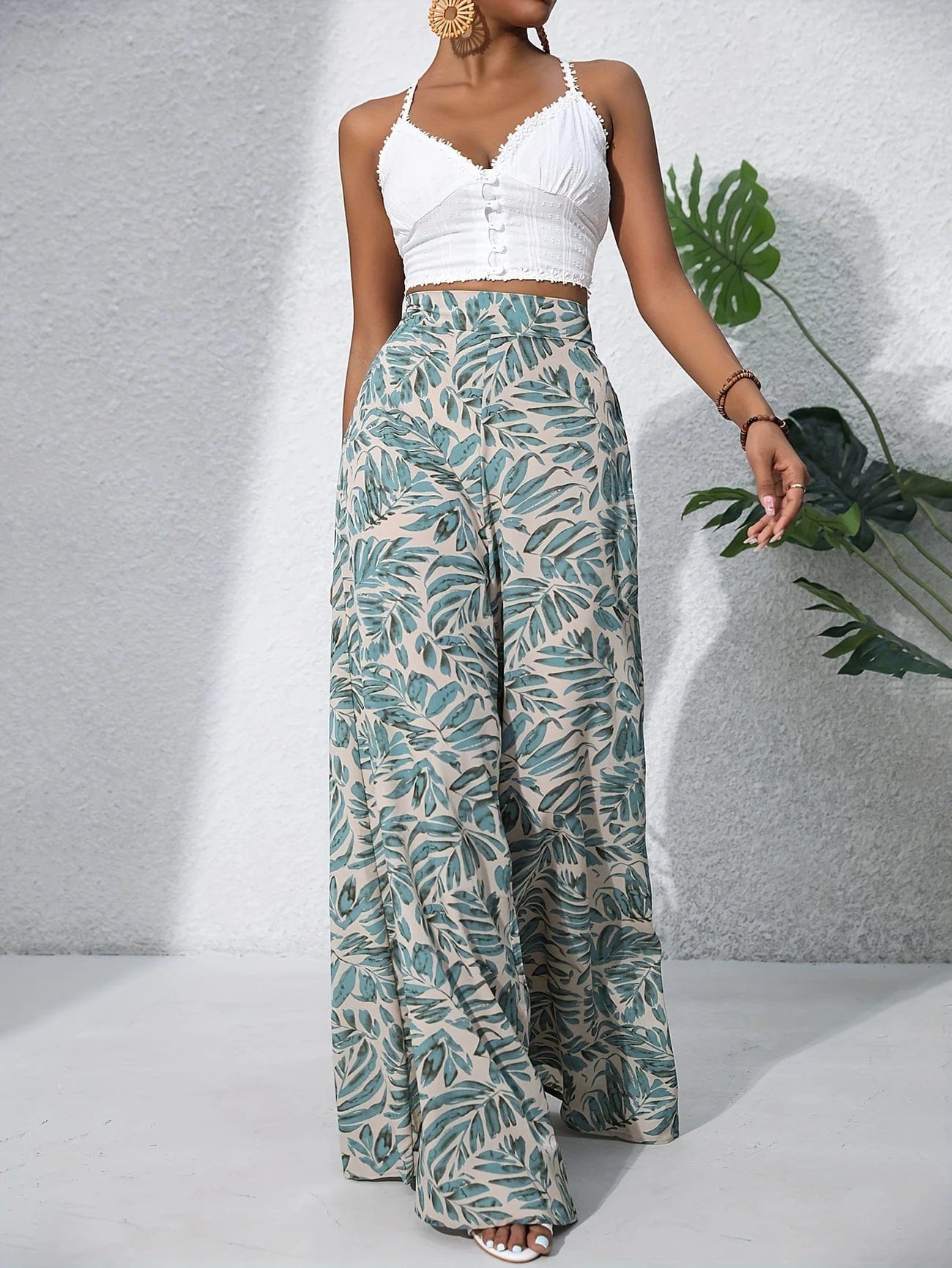Sophie | Élégant Pantalon Palazzo Taille Haute Imprimé Tropical Femme 7