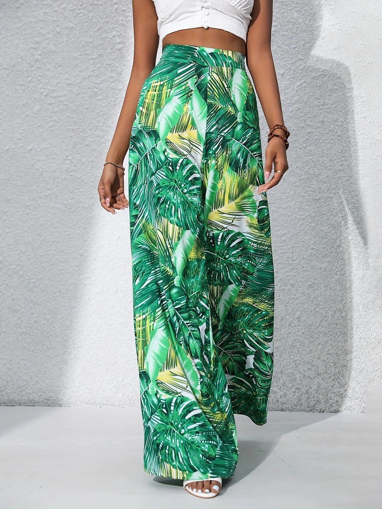 Sophie | Élégant Pantalon Palazzo Taille Haute Imprimé Tropical Femme 9